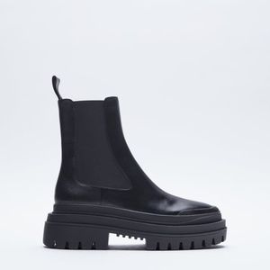 ZARA LOW HEELED LUG SOLE LEATHER ANKLE BOOTS